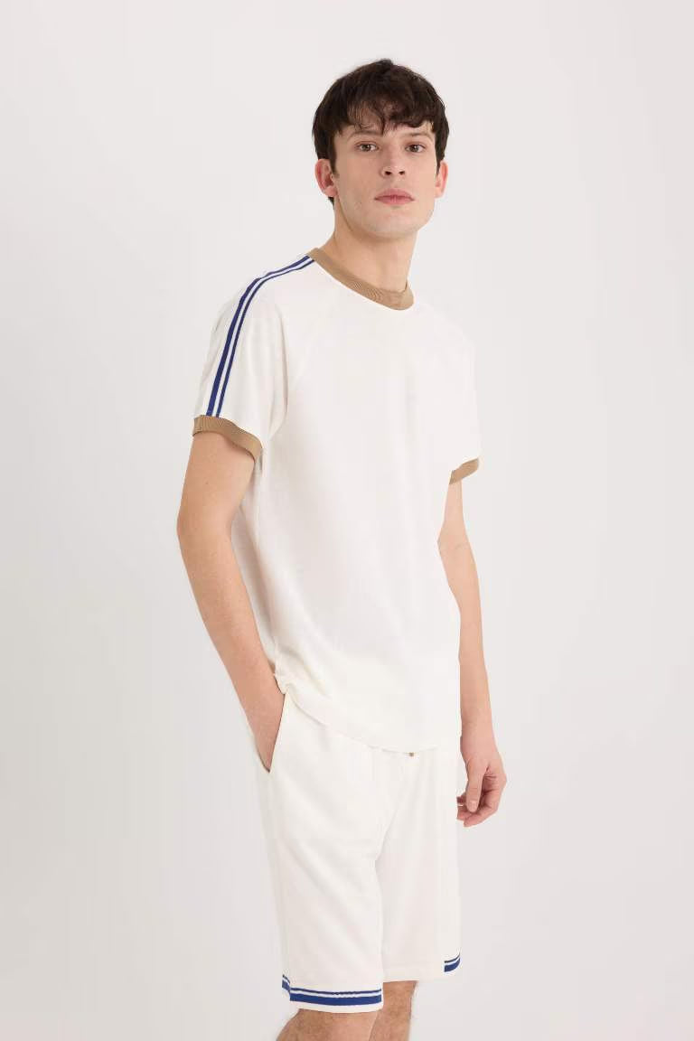 Regular Fit Crew Neck Pique T-Shirt - - Ecru