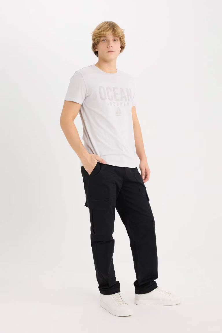 Slim Fit Crew Neck Printed Short Sleeve T-Shirt - -
