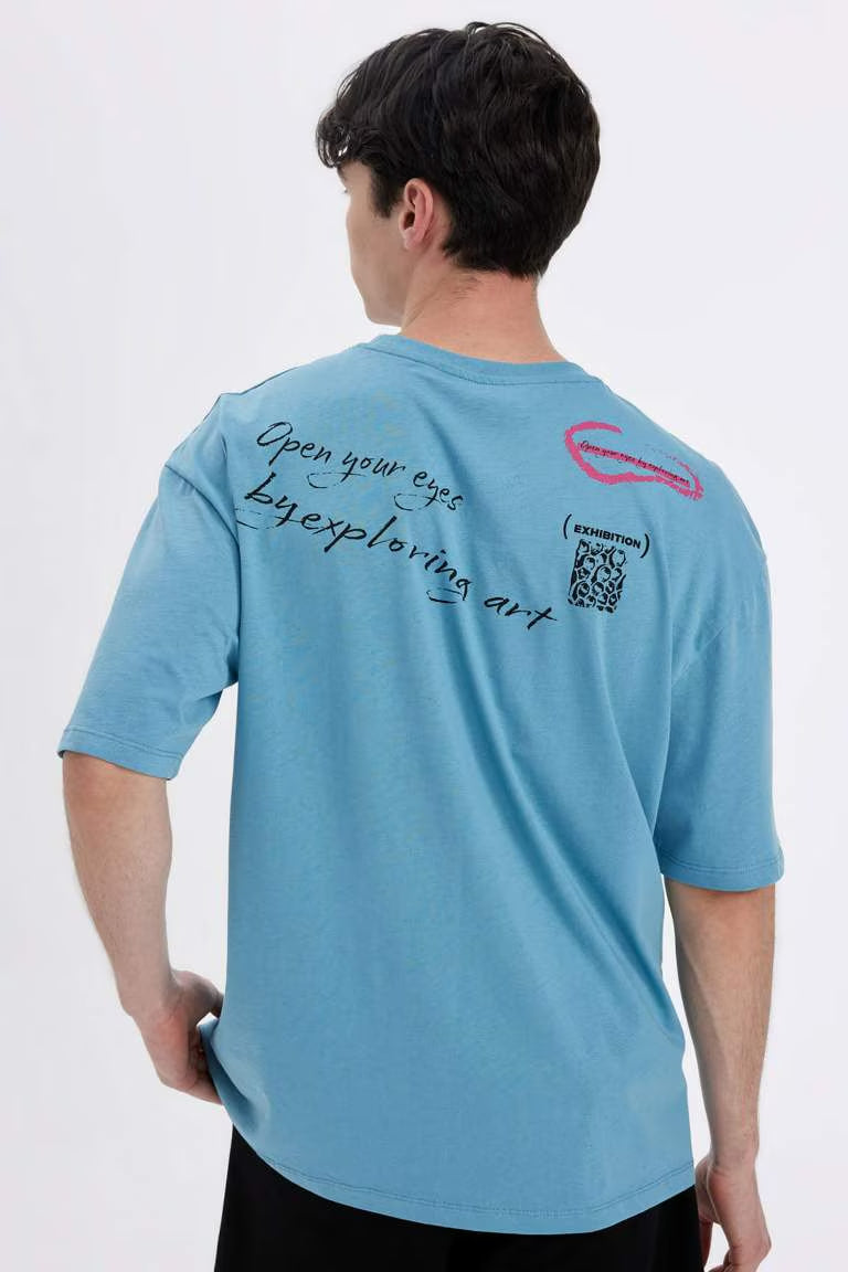 Oversize Fit Crew Neck Printed T-Shirt - -