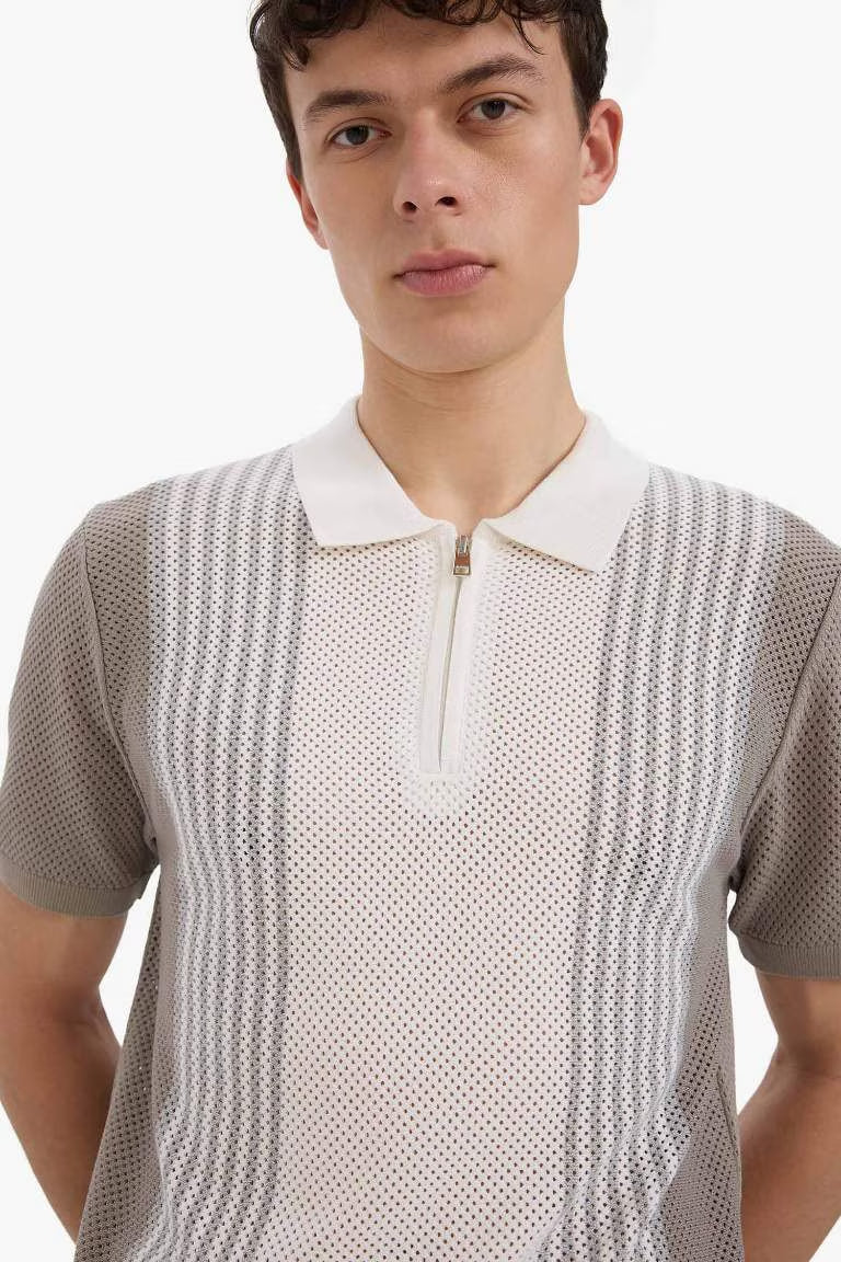 Standard Fit Polo Collar Knitwear Polo T-Shirt - -