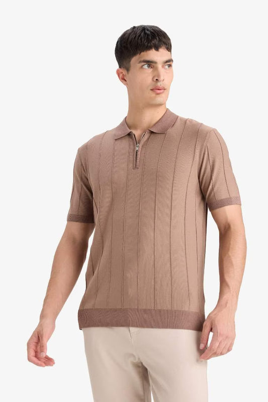 Standard Fit Knit Short Sleeve Polo T-Shirt - -