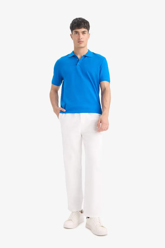 Regular Fit Pique Short Sleeve Polo T-Shirt - - Blue