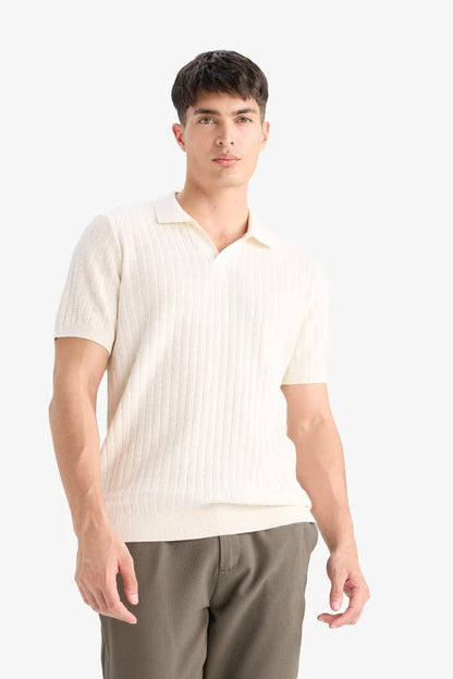 Standard Fit Short Sleeve Knitwear Cotton Polo T-Shirt - -