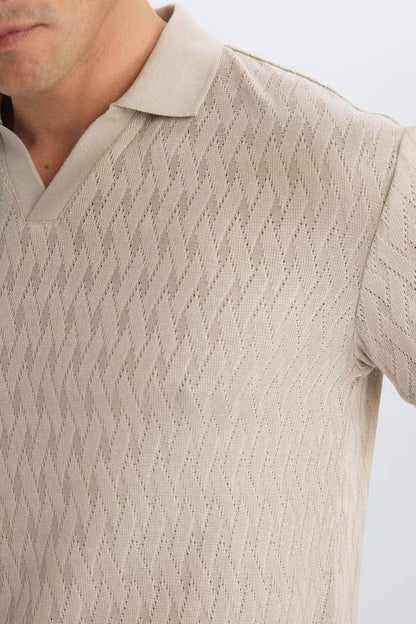 Regular Fit Knitting Look Polo T-Shirt - -