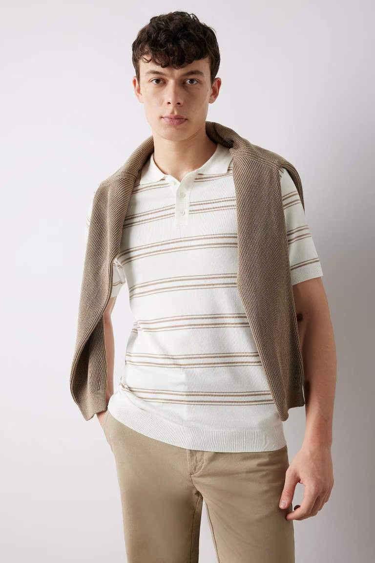 Regular Fit Polo Collar Knitwear Polo T-Shirt - - Ecru
