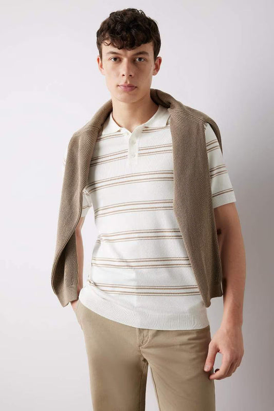 Regular Fit Polo Collar Knitwear Polo T-Shirt - - Ecru