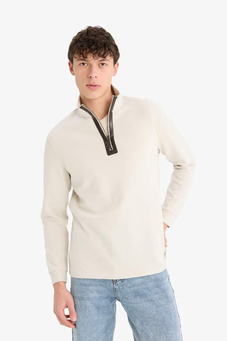 Regular Fit Long Sleeve Sweatshirt - - stone