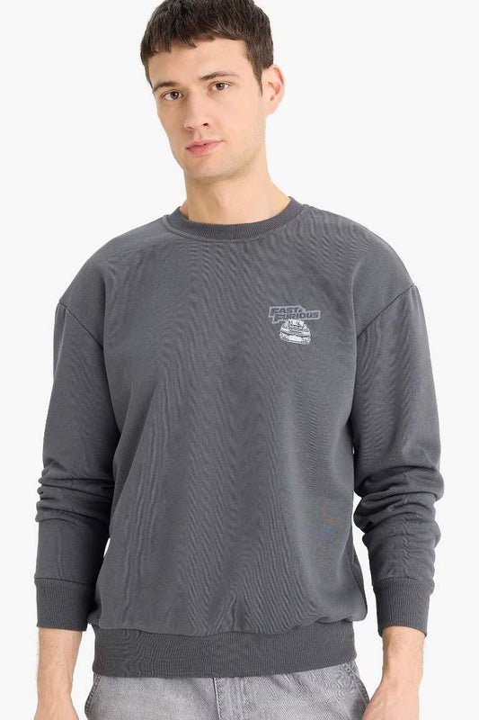 Fast & Furious Boxy Fit Crew Neck Printed Thick Sweatshirt - - anthracite