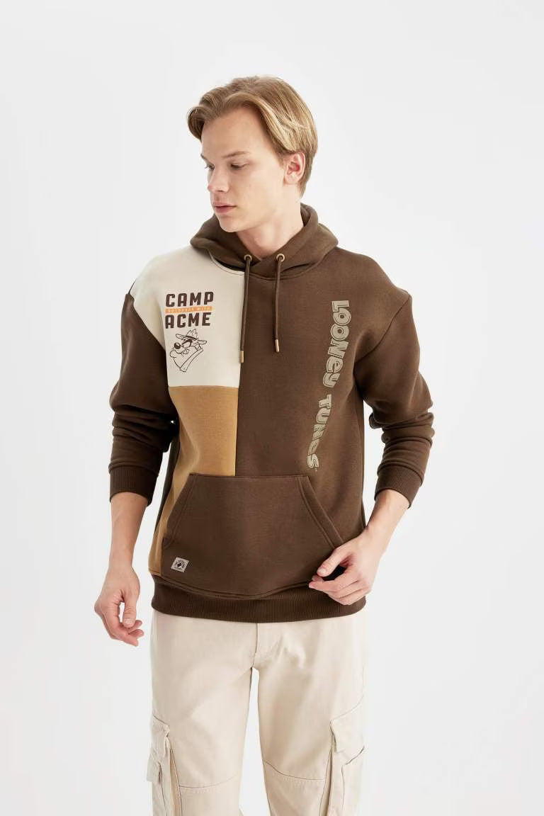 Looney Tunes Boxy Fit Hooded Back Printed Sweatshirt - -