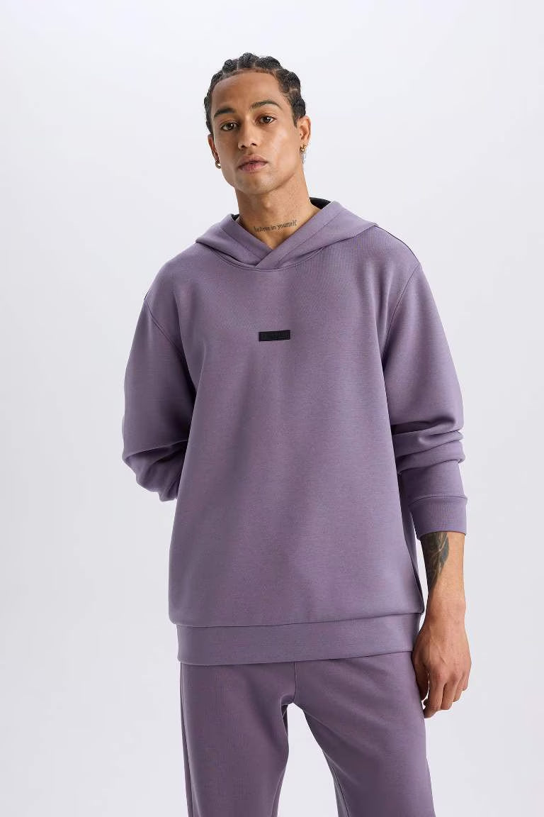 DeFactoFit Standard Fit Hooded Scuba Fabric Sports Sweatshirt - - Purple