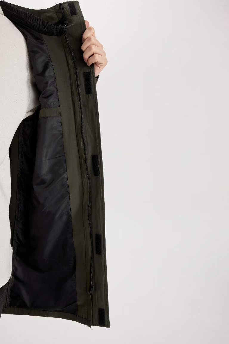 Waterproof Regular Fit Hooded Zippered Pocket Long Thin Raincoat - -