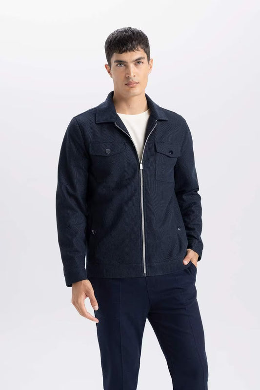 Slim Fit Puffer Jacket - - Navy