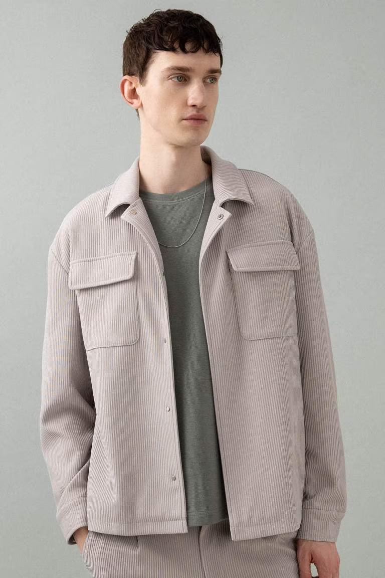 Relax Fit Shirt Collar Pleated Shirt Jacket - - Heather