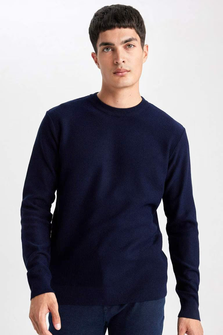 Standard Fit Crew Neck Knitwear Pullover - - Navy
