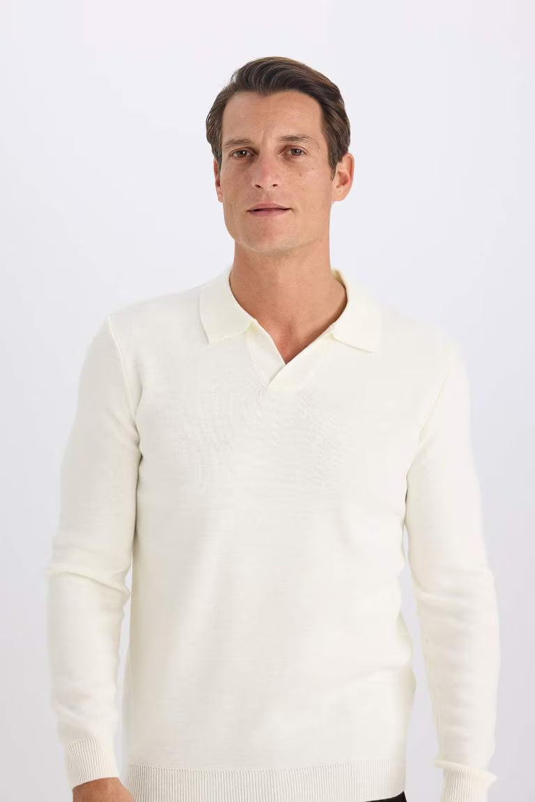 Standard Fit Polo Collar Knitwear Pullover - -