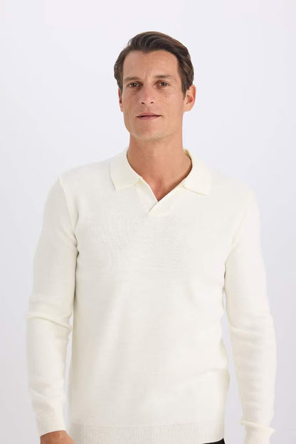 Standard Fit Polo Collar Knitwear Pullover - -