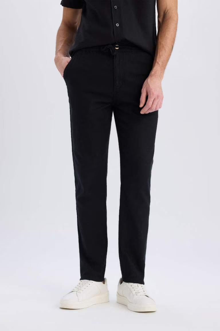 Slim Fit Straight Leg Cotton Summer Joggers - - Black