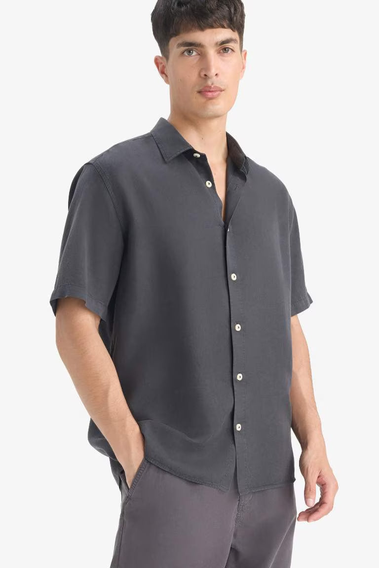Regular Fit Short Sleeve Shirt - - anthracite