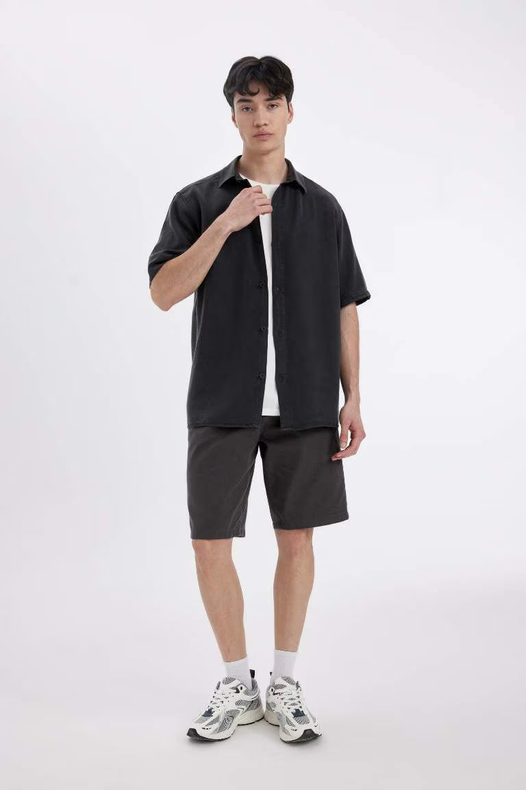 Regular Fit Gabardine Regular Hem Bermuda - - anthracite