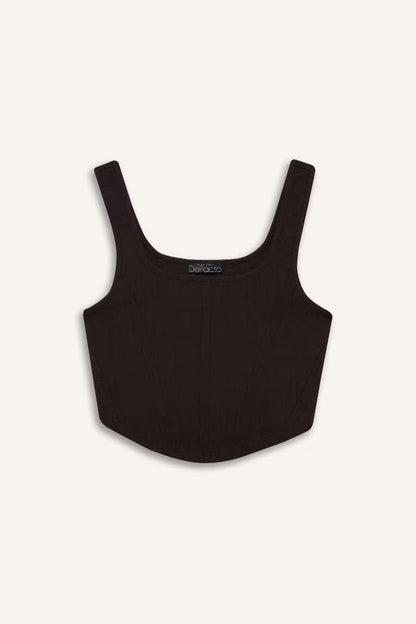 U Collar Tank Top - - Brown