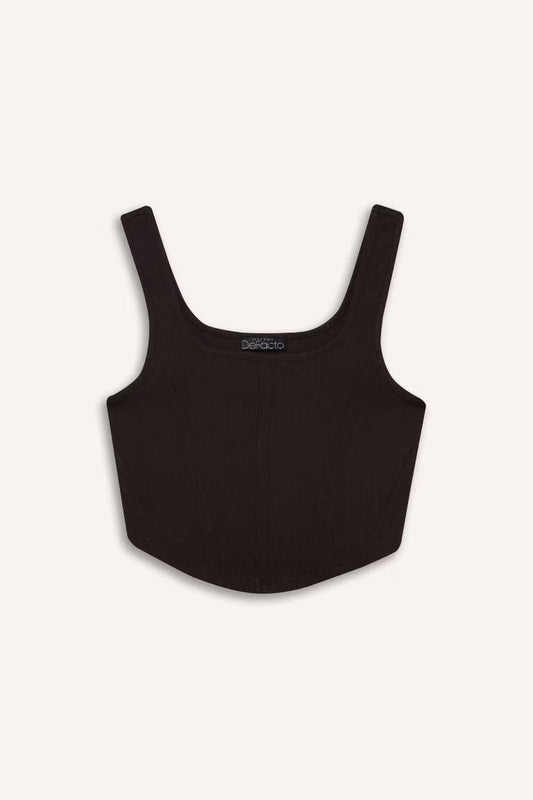 U Collar Tank Top - - Brown