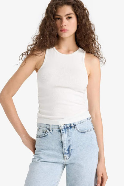 Slim Fit Ribana Crew Neck Tank Top - -