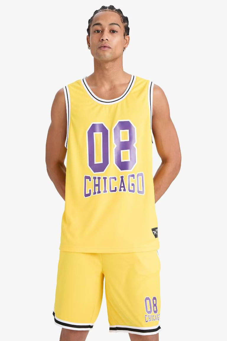 DeFactoFit Fast Drying Standard Fit Printed Sports Tank Top - - Yellow