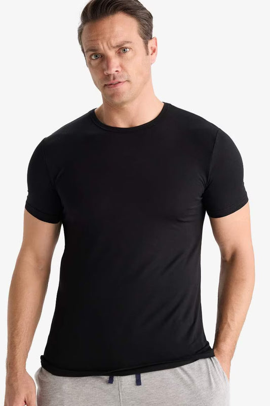 Premium Slim Fit Crew Neck Modal Top - - Black