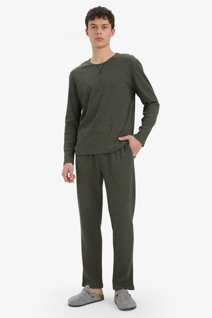 Corduroy Top Long Bottom 2 Piece Pajama Set - -