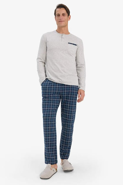 Regular Fit Checkered Long Sleeve 2 Piece Set - - Heather