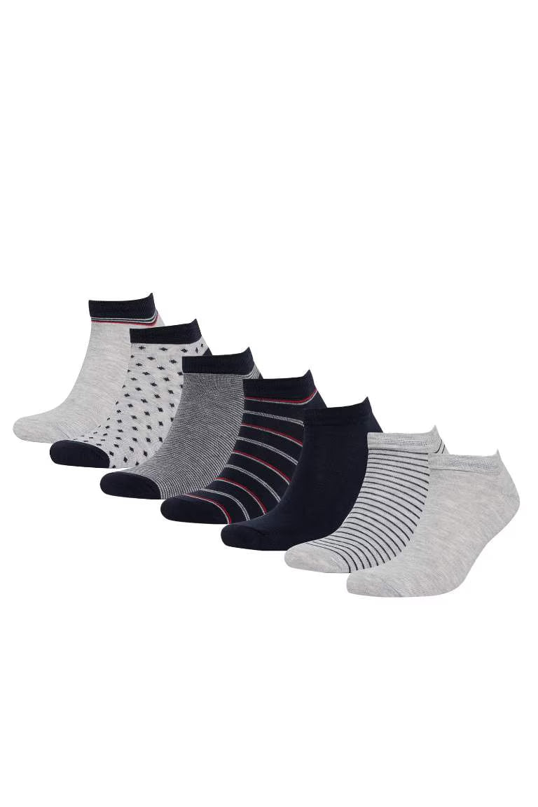 Man Striped 7 Piece Cotton Booties Socks - -