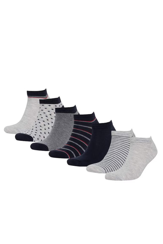 Man Striped 7 Piece Cotton Booties Socks - -