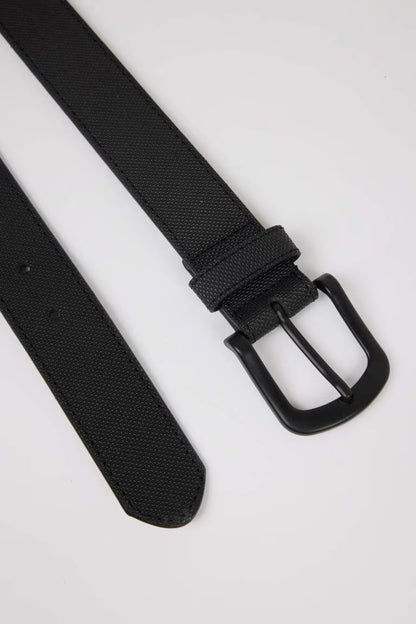 Man Oval Buckle Faux Leather Denim Belt - -