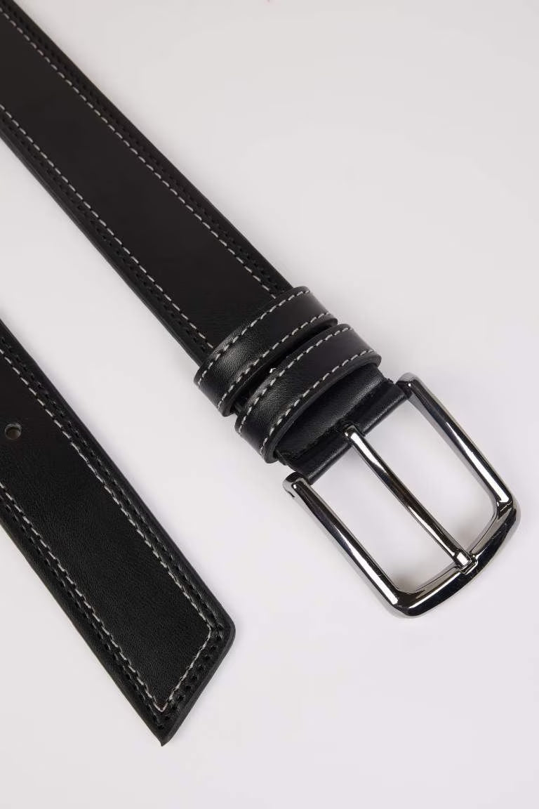 Man Rectangle Clasp Faux Leather Denim Belt - -
