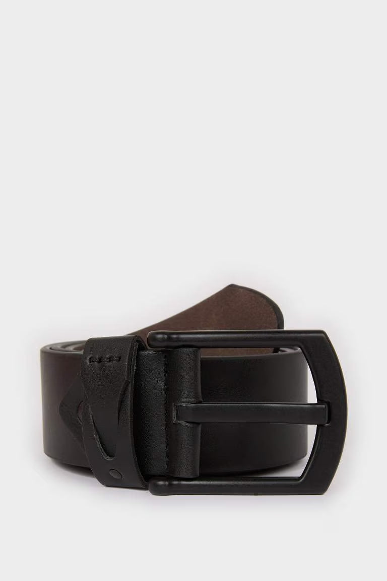 Man Rectangle Clasp Faux Leather Denim Belt - -