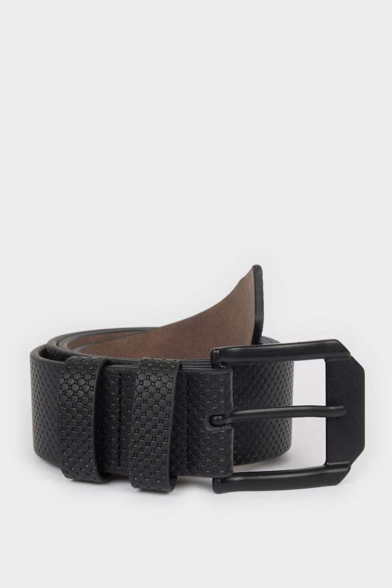 Man Rectangle Clasp Faux Leather Belt - -
