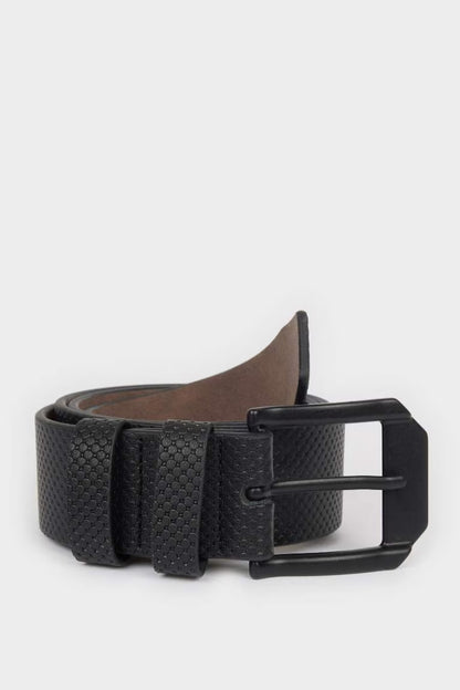 Man Rectangle Clasp Faux Leather Belt - -