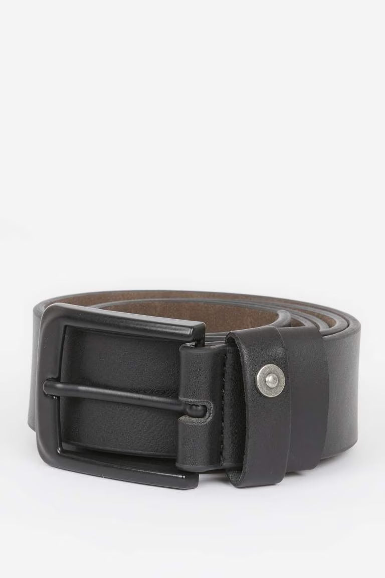 Man Rectangle Clasp Faux Leather Denim Belt - - Black