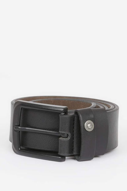 Man Rectangle Clasp Faux Leather Denim Belt - - Black
