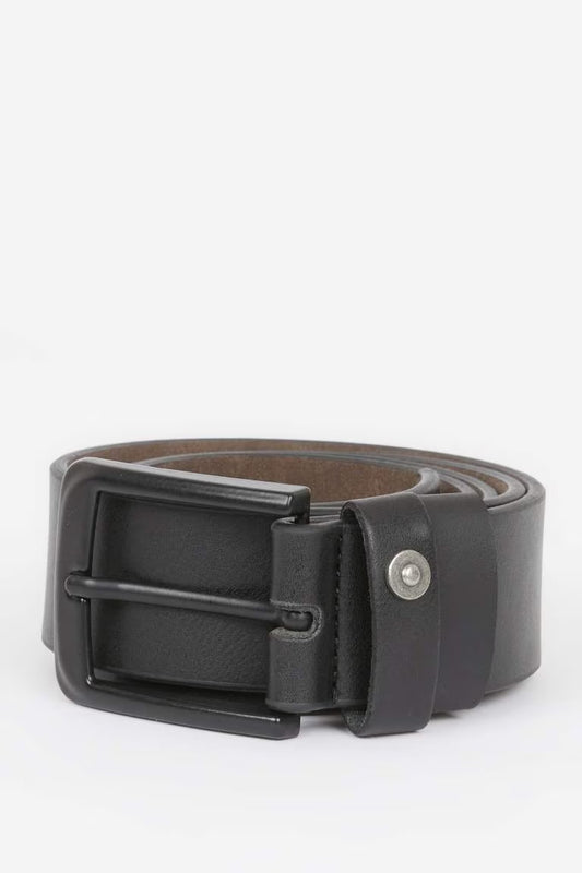Man Rectangle Clasp Faux Leather Denim Belt - - Black