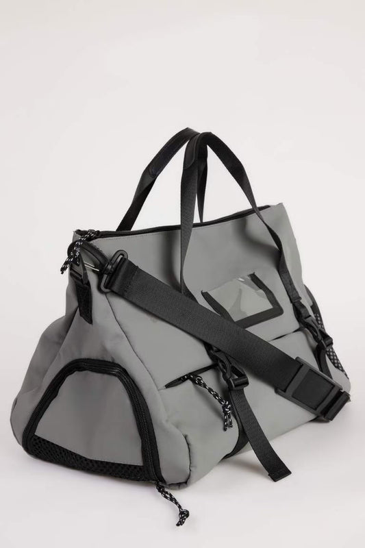 Man Faux Leather Sports and Travel Bag - - Gray