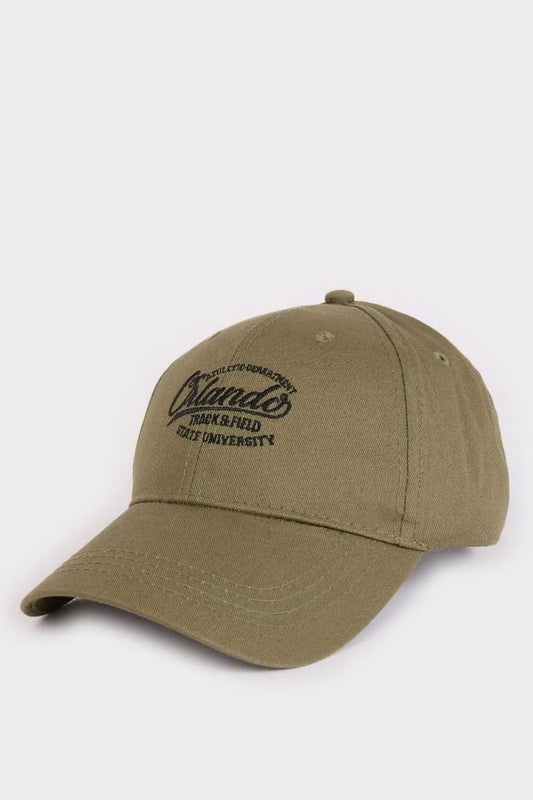 Man Cotton Embroidered Hat - - khaki