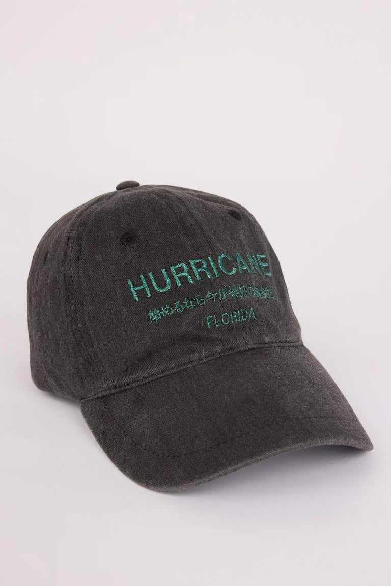 Man Label Printed Woven Baseball Cap - - anthracite
