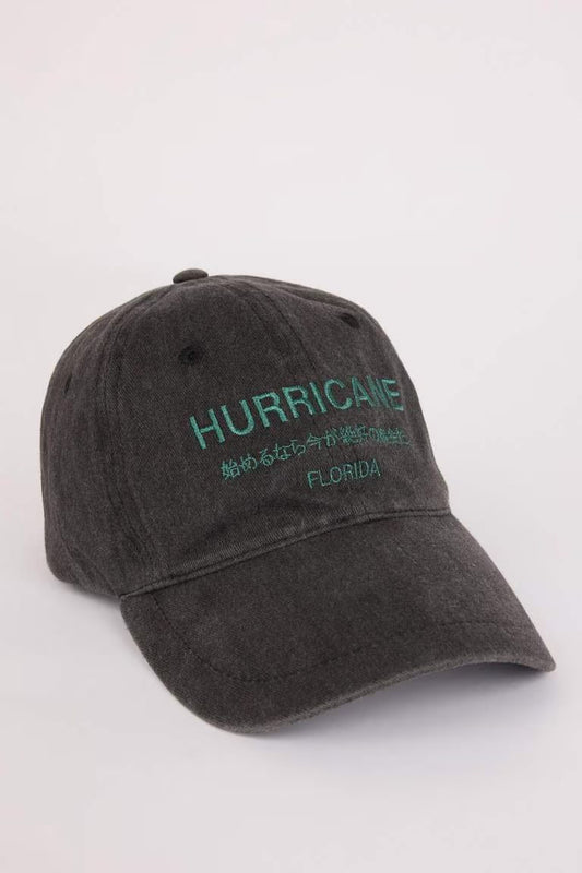 Man Label Printed Woven Baseball Cap - - anthracite