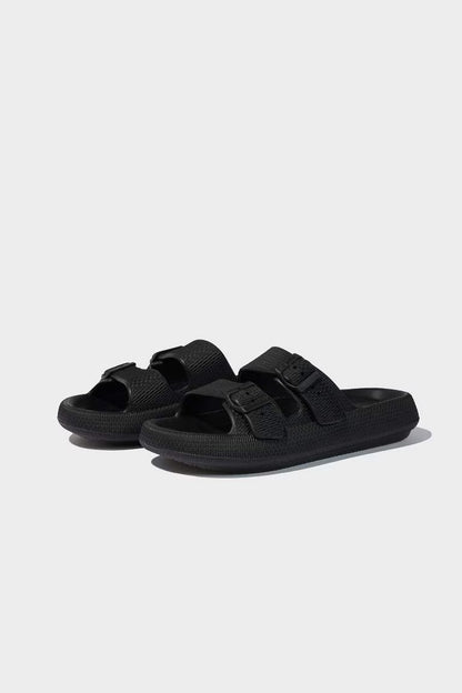 Man High Sole Double Banded Eva Slippers - - Black