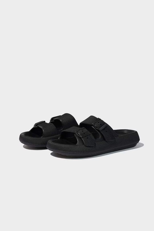 Man High Sole Double Banded Eva Slippers - - Black