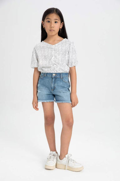 Girl Relax Fit Crinkle Fabric T-Shirt - -