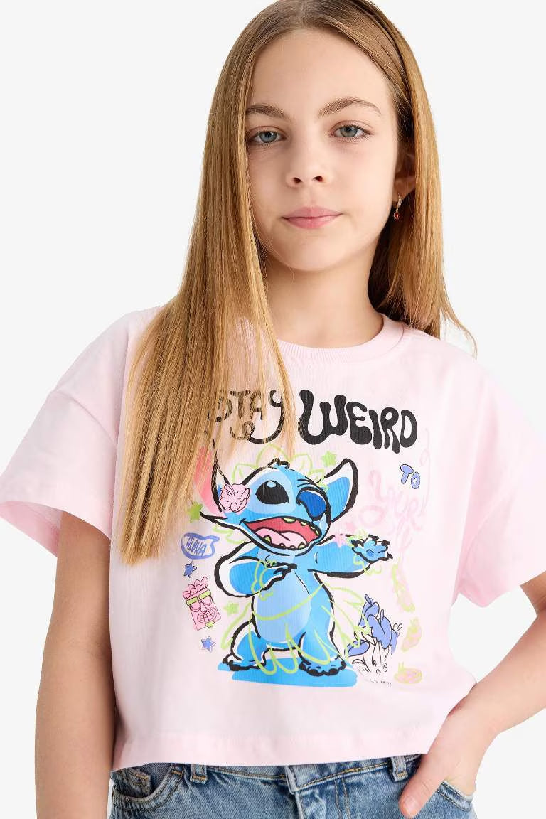 Girl Disney Lilo & Stitch Crew Neck Short Sleeve T-Shirt - -