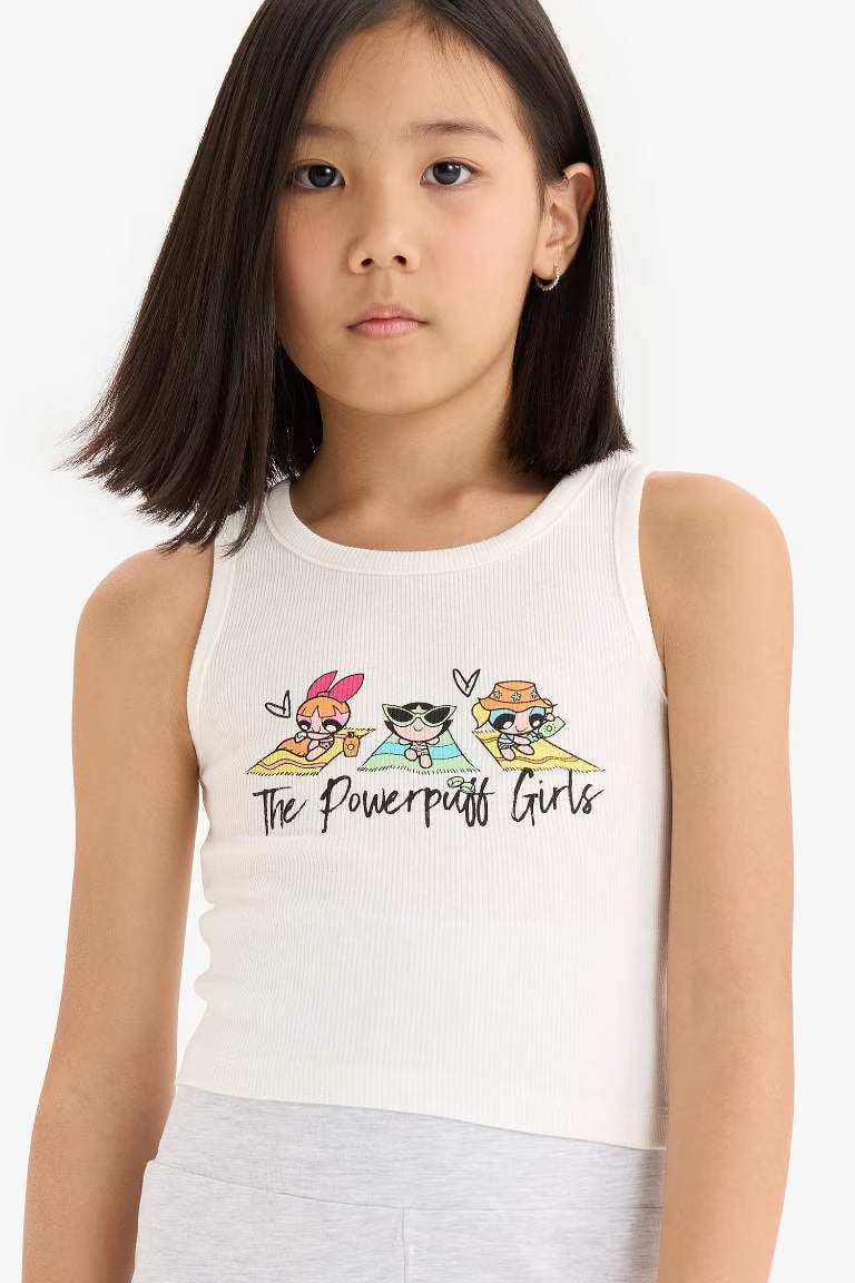 Girl Slim Fit PowerPuff Girls Licensed Ribana Tank Top - - Ecru