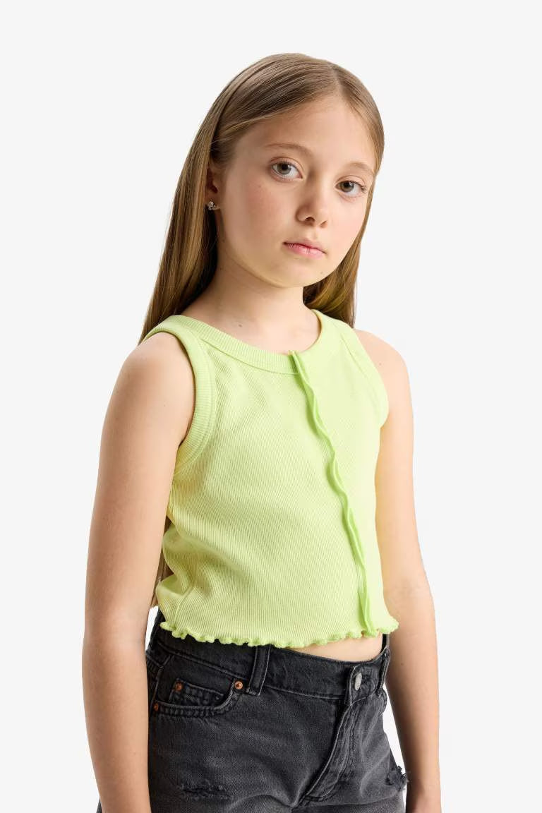 Girl Crew Neck Crop Top - - light green